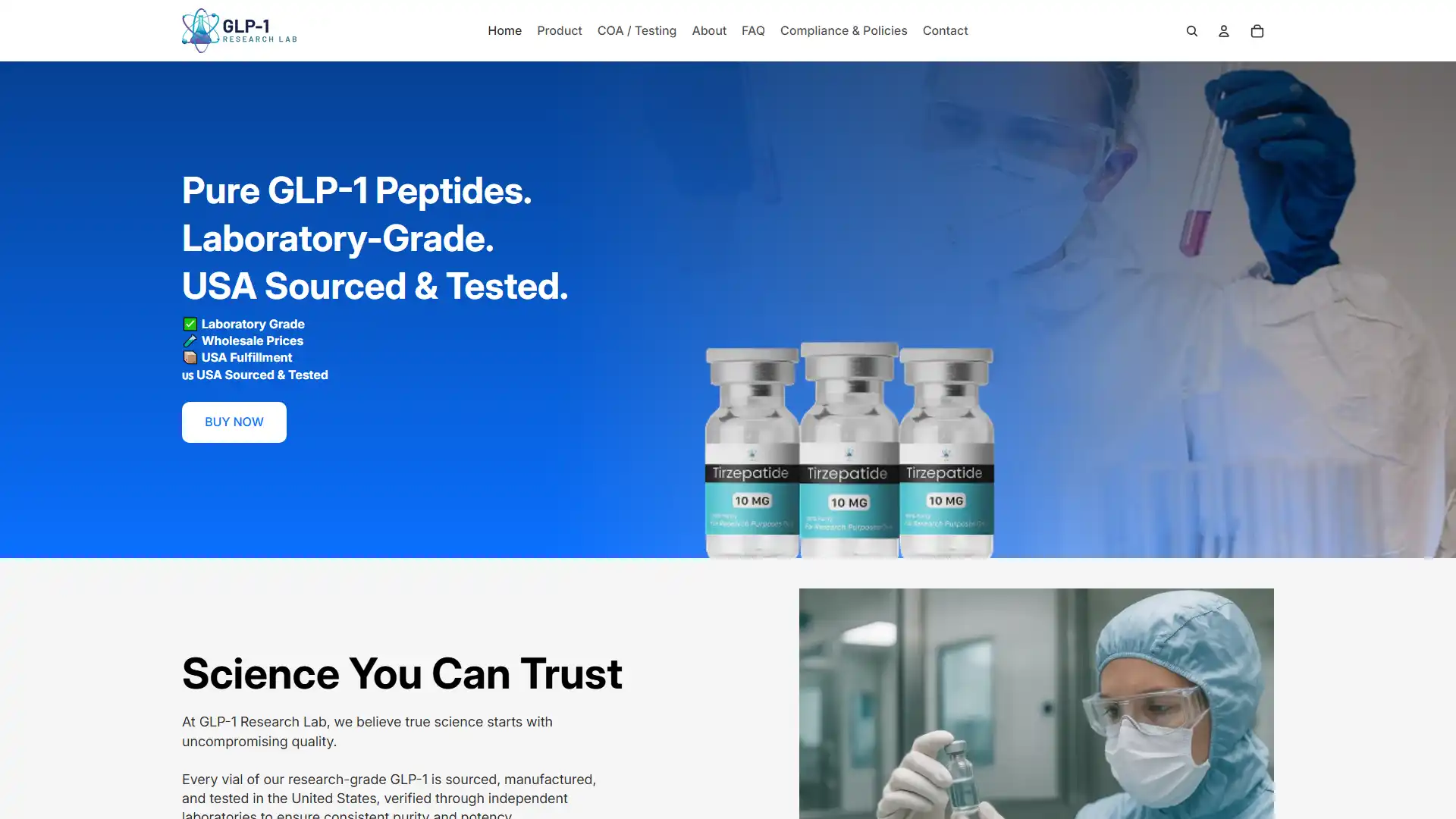 GLP1 Research Lab Shopify website developed with custom design and SEO optimization