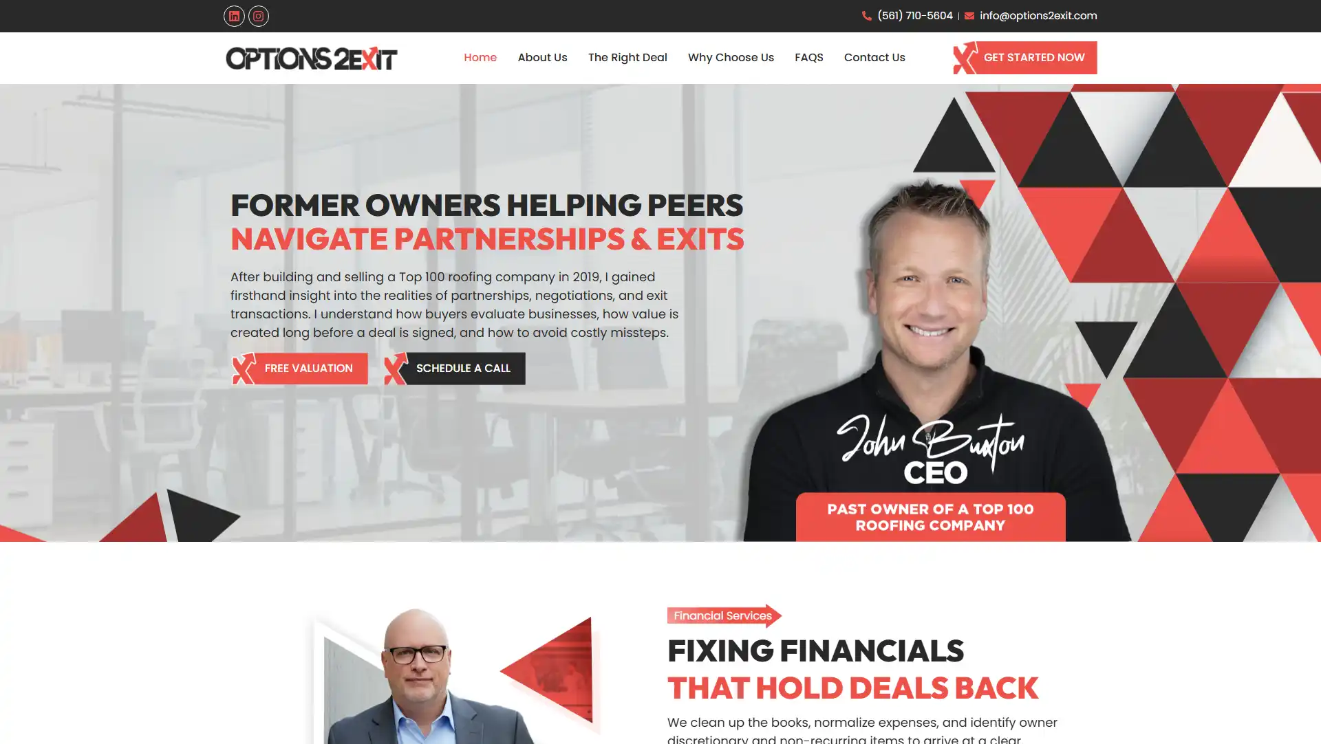 Options2Exit USA website design and development by freelance web developer