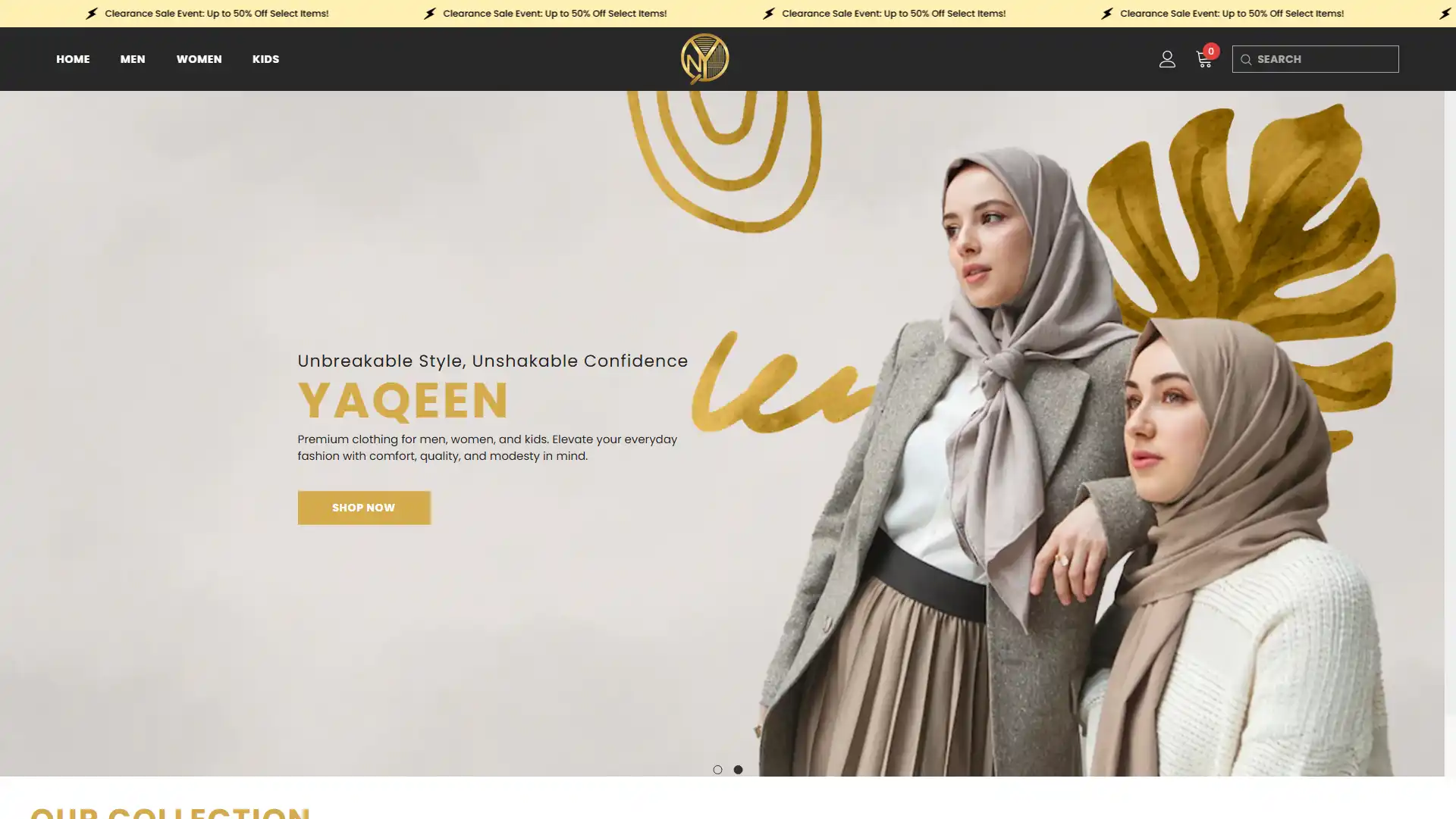 YAQEEN USA clothing brand Shopify ecommerce website with custom logo and branding